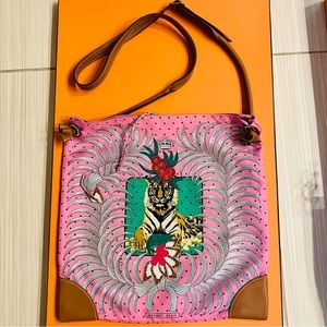 —SOLD OUT—Hermès “Silky City” Silk & Leather Handbag with Adjustable Strap